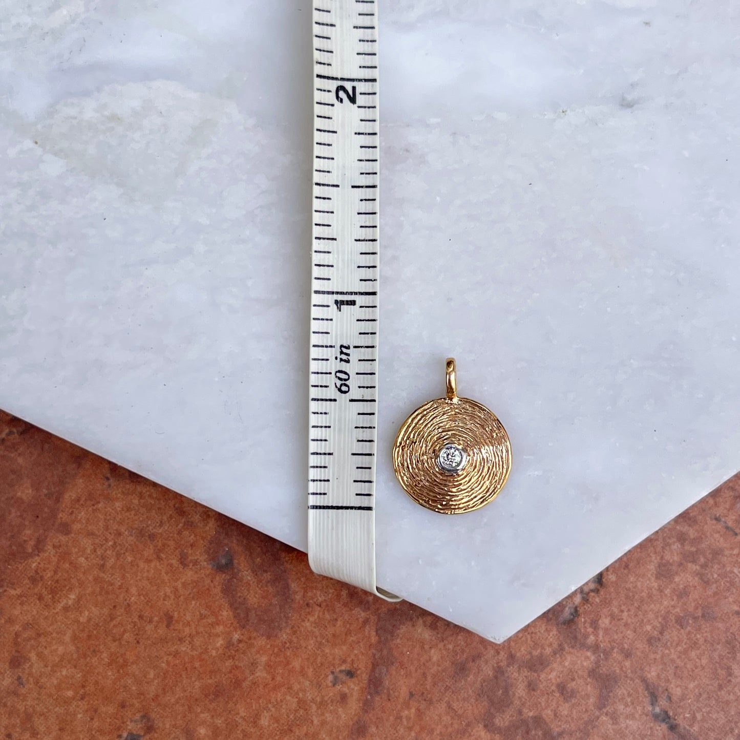 14KT Rose Gold Bezel Diamond Textured Round Disc Pendant