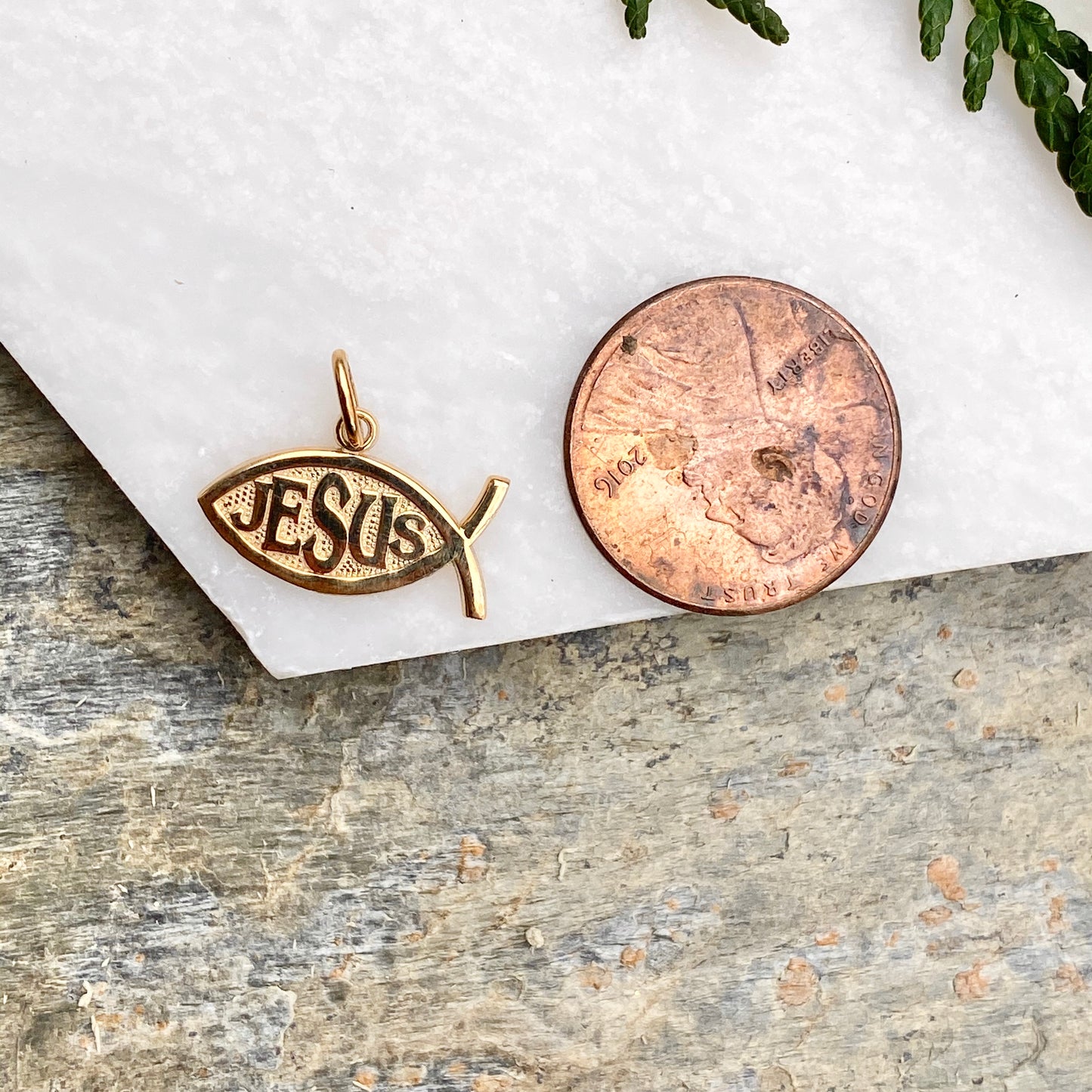 10KT Yellow Gold Ichthus Fish "Jesus" Pendant Charm, 10KT Yellow Gold Ichthus Fish "Jesus" Pendant Charm - Legacy Saint Jewelry