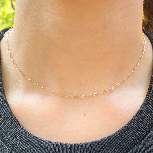 14KT Yellow Gold Polished Open Paper Clip Chain Link Necklace 1.8mm, 14KT Yellow Gold Polished Open Paper Clip Chain Link Necklace 1.8mm - Legacy Saint Jewelry