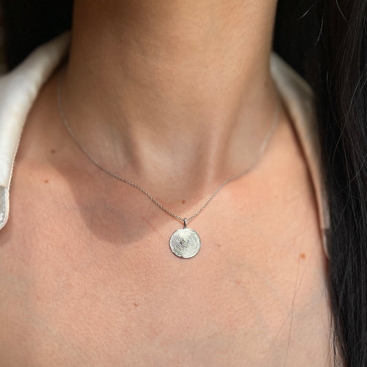 14KT White Gold Bezel Diamond Textured Round Disc Pendant