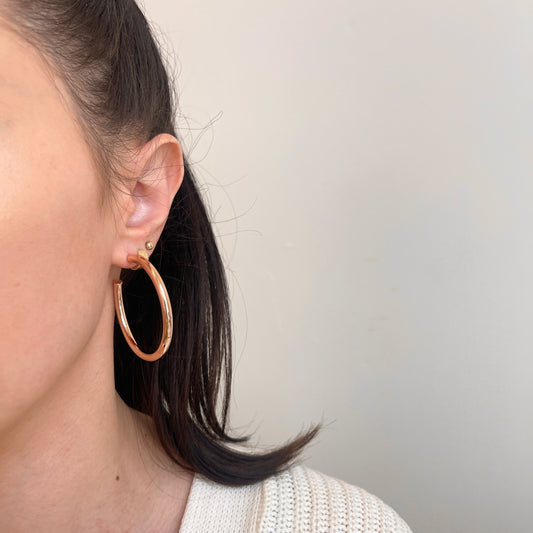 14KT Rose Gold Tube C-Shape Hoop Earrings 50mm