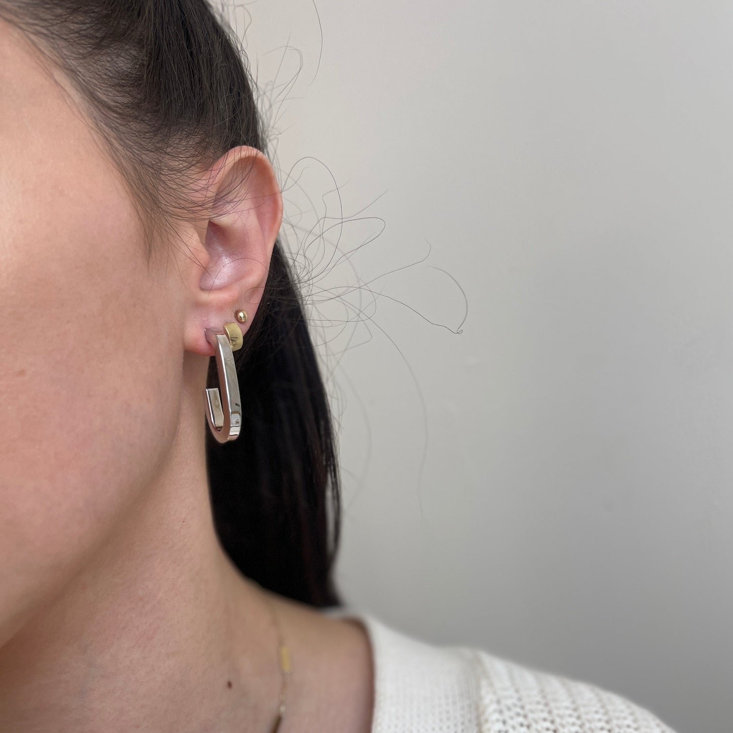 Sterling Silver Oval Thick C-Shape Hoop Earrings 40mm