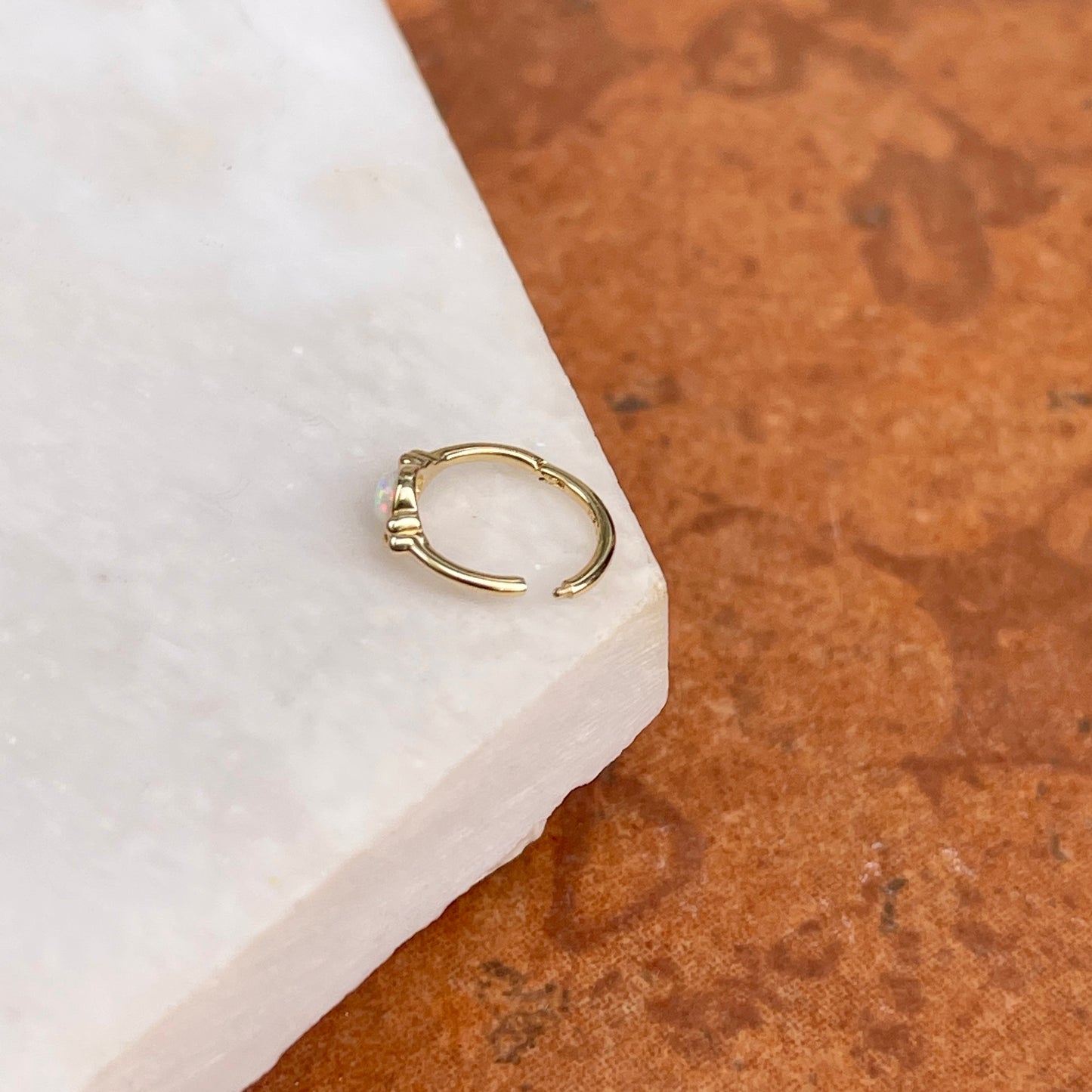 14KT Yellow Gold Opal Cartilage Hoop Single Earring