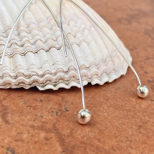 Sterling Silver Threader Ear Wire Earrings with Polished Balls 53mm, Sterling Silver Threader Ear Wire Earrings with Polished Balls 53mm - Legacy Saint Jewelry