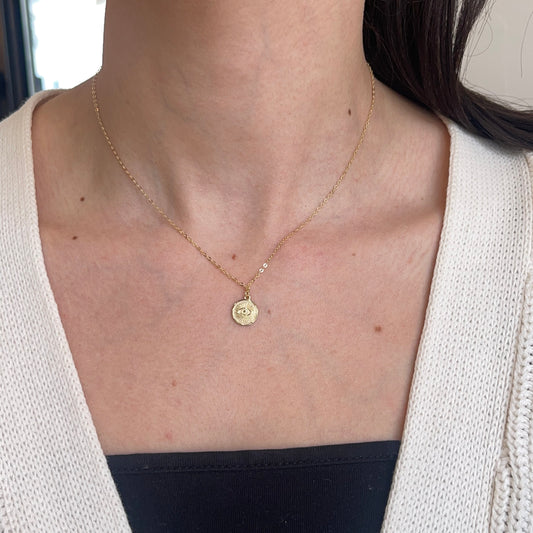 14KT Yellow Gold Detailed Evil Eye Pendant Chain Necklace