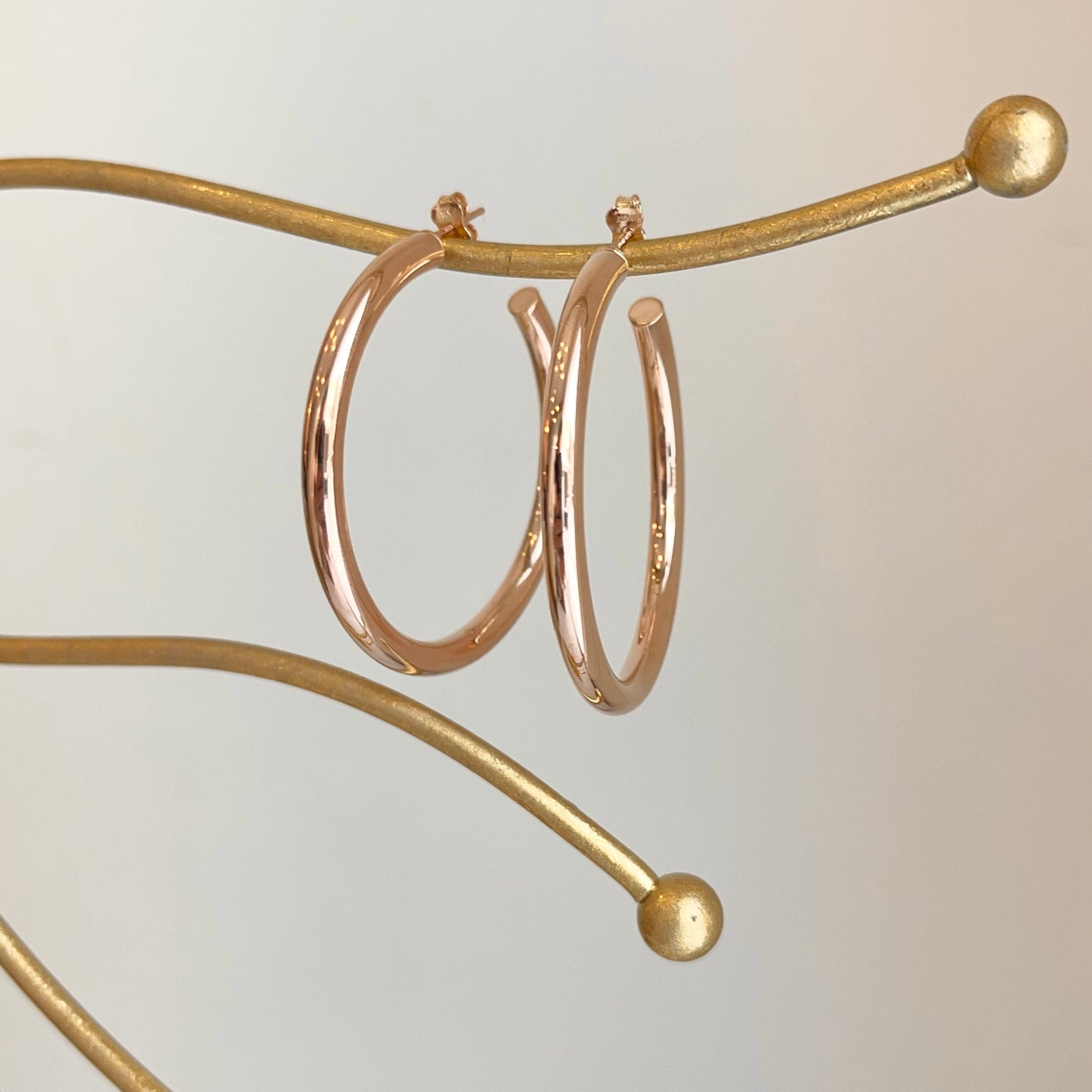 14KT Rose Gold Tube C-Shape Hoop Earrings 50mm