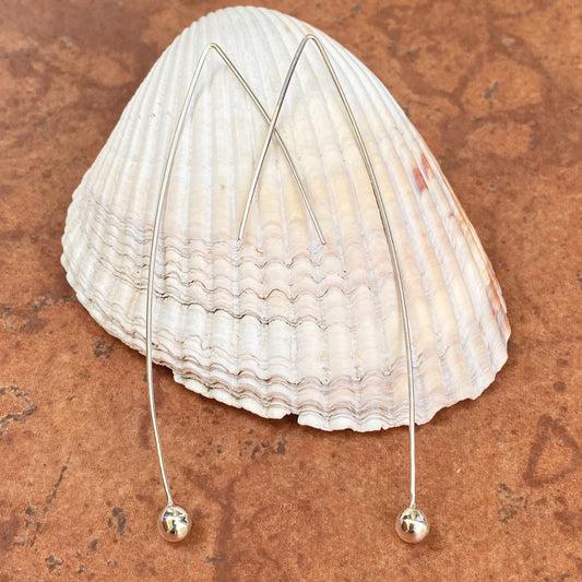 Sterling Silver Threader Ear Wire Earrings with Polished Balls 76mm, Sterling Silver Threader Ear Wire Earrings with Polished Balls 76mm - Legacy Saint Jewelry