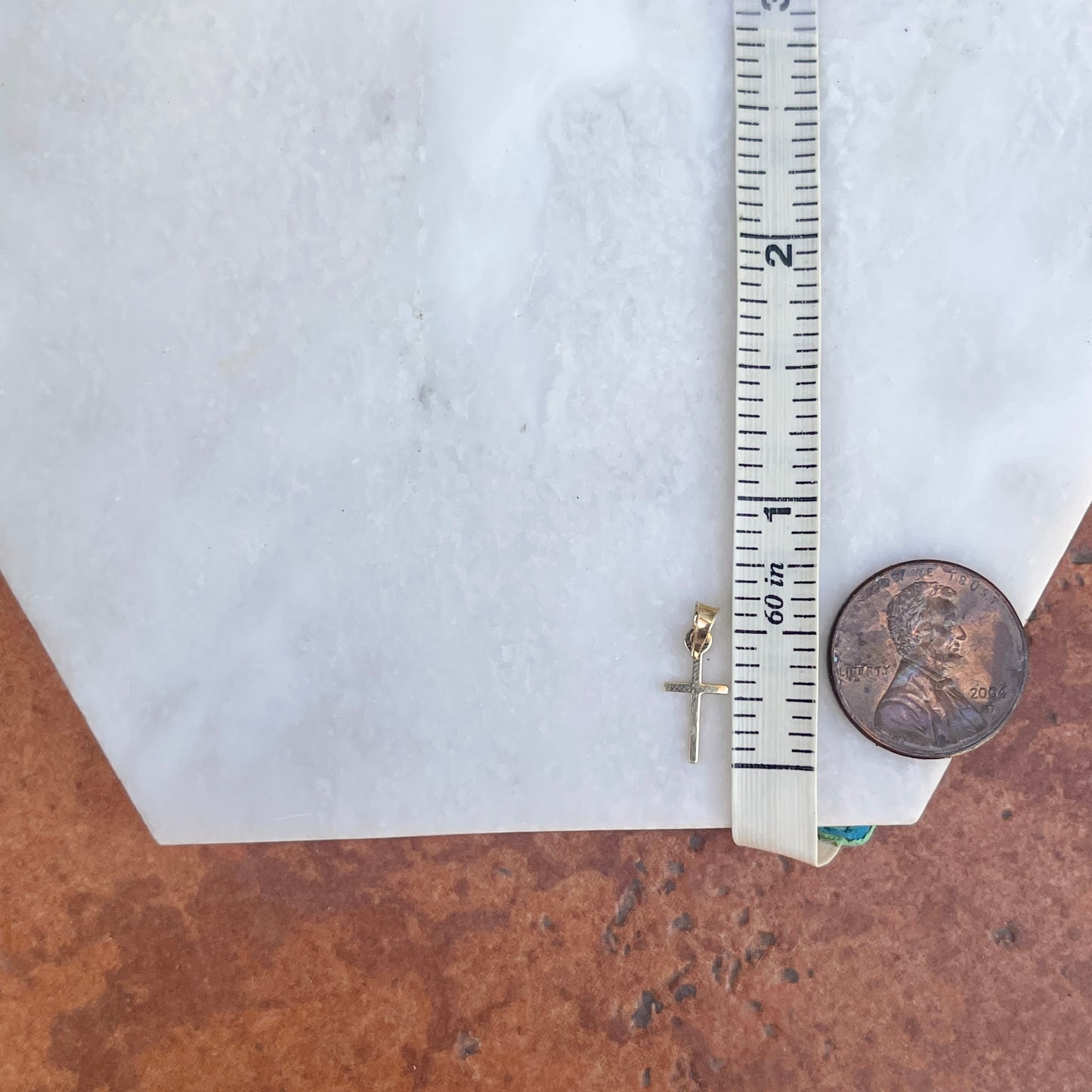 14KT Yellow Gold Mini Flat Cross Pendant Charm 17mm