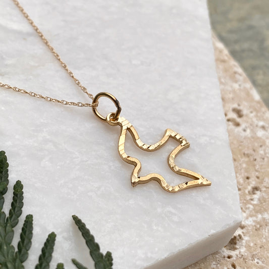 14KT Yellow Gold Diamond-Cut Dove Necklace, 14KT Yellow Gold Diamond-Cut Dove Necklace - Legacy Saint Jewelry