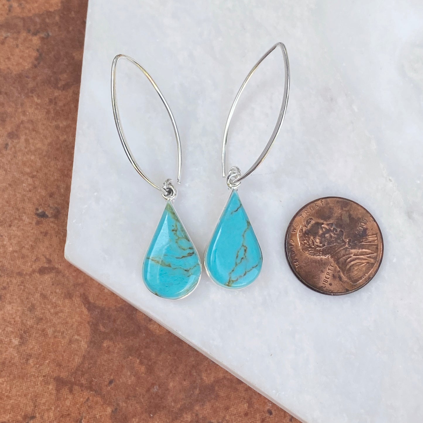 Sterling Silver Pear-Shaped Turquoise Marquise-Shaped Ear Wire Earrings, Sterling Silver Pear-Shaped Turquoise Marquise-Shaped Ear Wire Earrings - Legacy Saint Jewelry