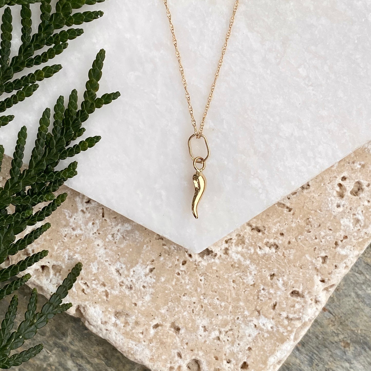 14KT Yellow Gold Mini "Cornicello" Italian Horn Necklace, 14KT Yellow Gold Mini "Cornicello" Italian Horn Necklace - Legacy Saint Jewelry