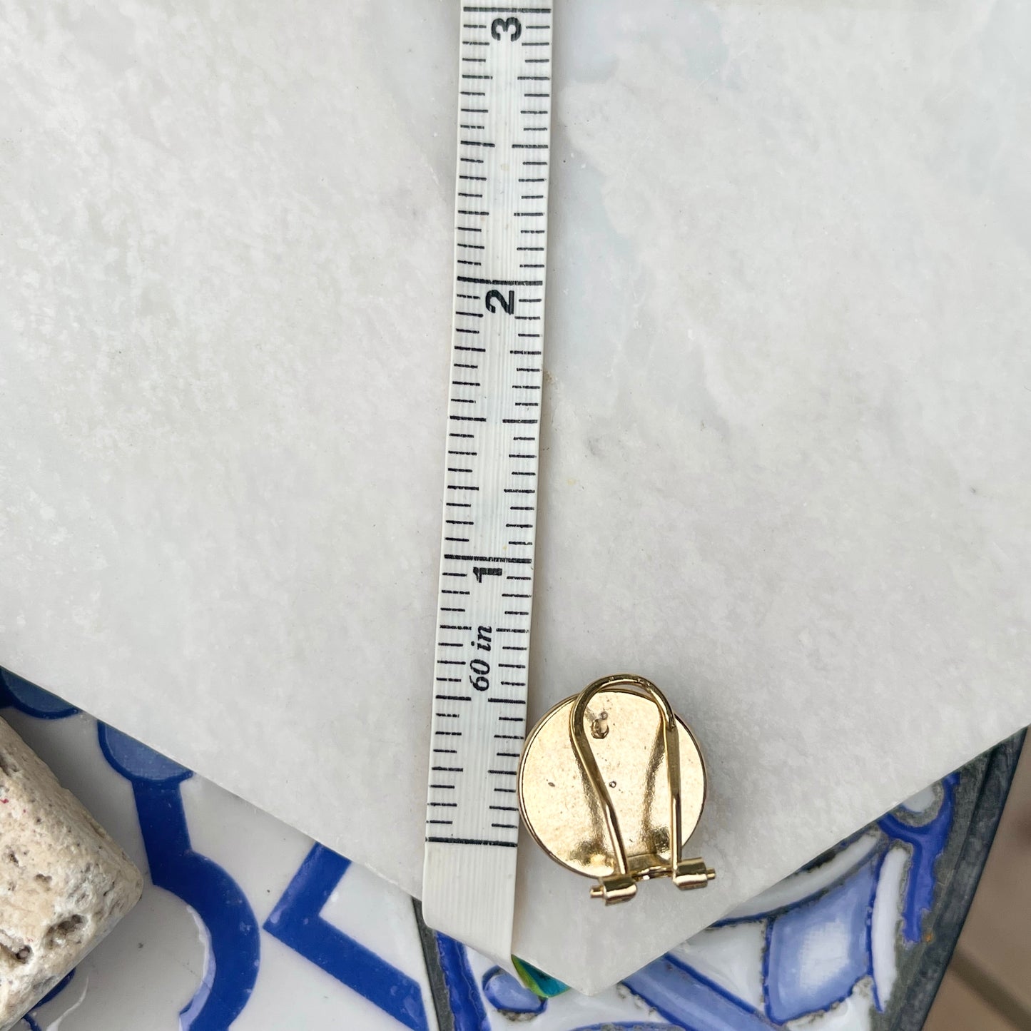 Estate Gold Tone + Leopard Skin Agate Button Omega Back Earrings