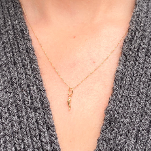 14KT Yellow Gold Mini "Cornicello" Italian Horn Necklace, 14KT Yellow Gold Mini "Cornicello" Italian Horn Necklace - Legacy Saint Jewelry