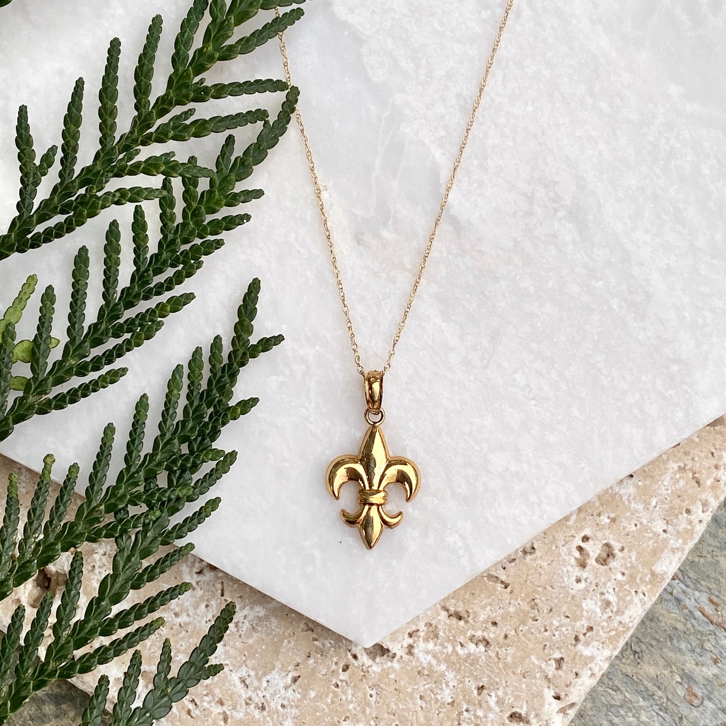 14KT Yellow Gold Polished Fleur de Lis Necklace, 14KT Yellow Gold Polished Fleur de Lis Necklace - Legacy Saint Jewelry