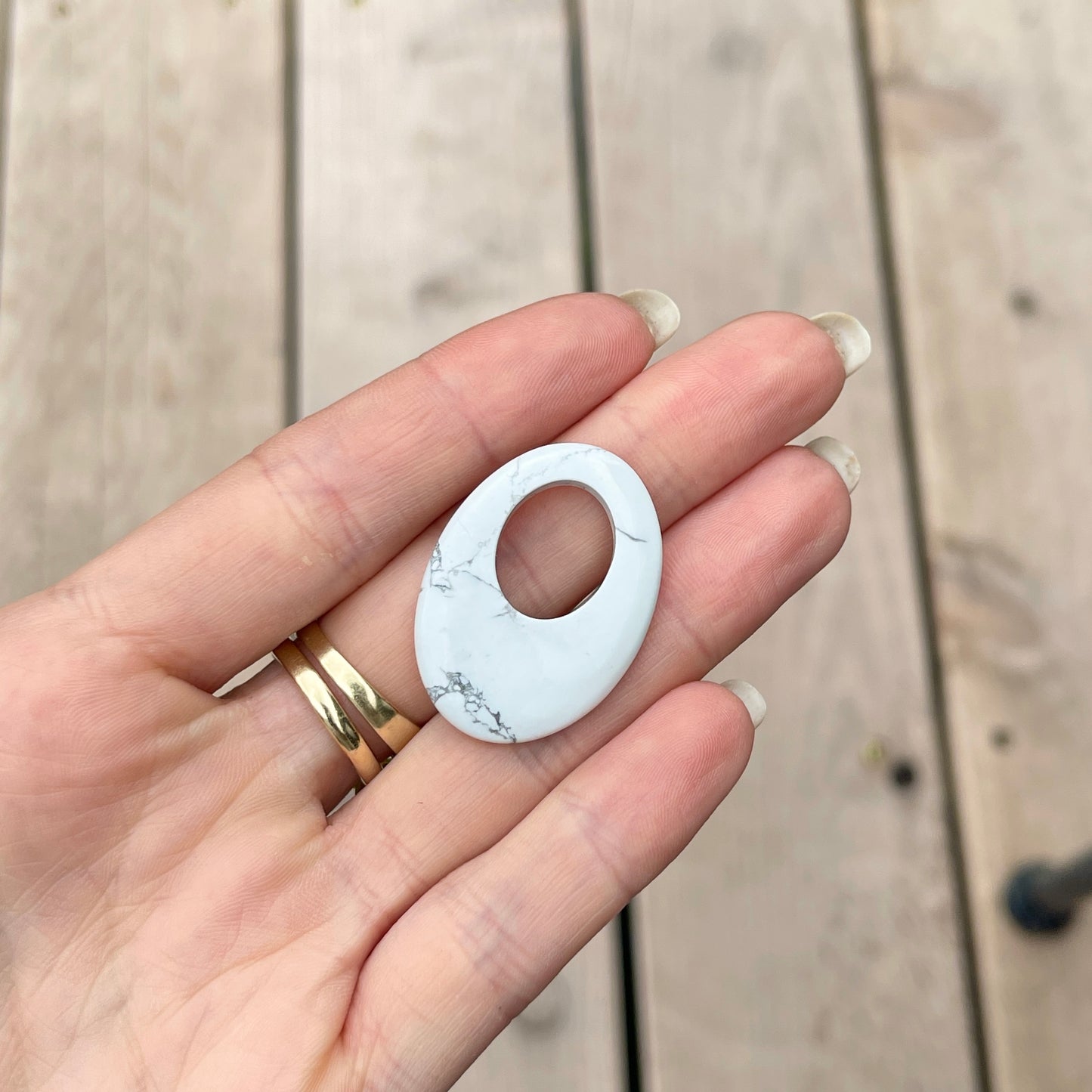 Estate White + Gray Marbling Howlite Oval Disc Gemstone Earring Charms