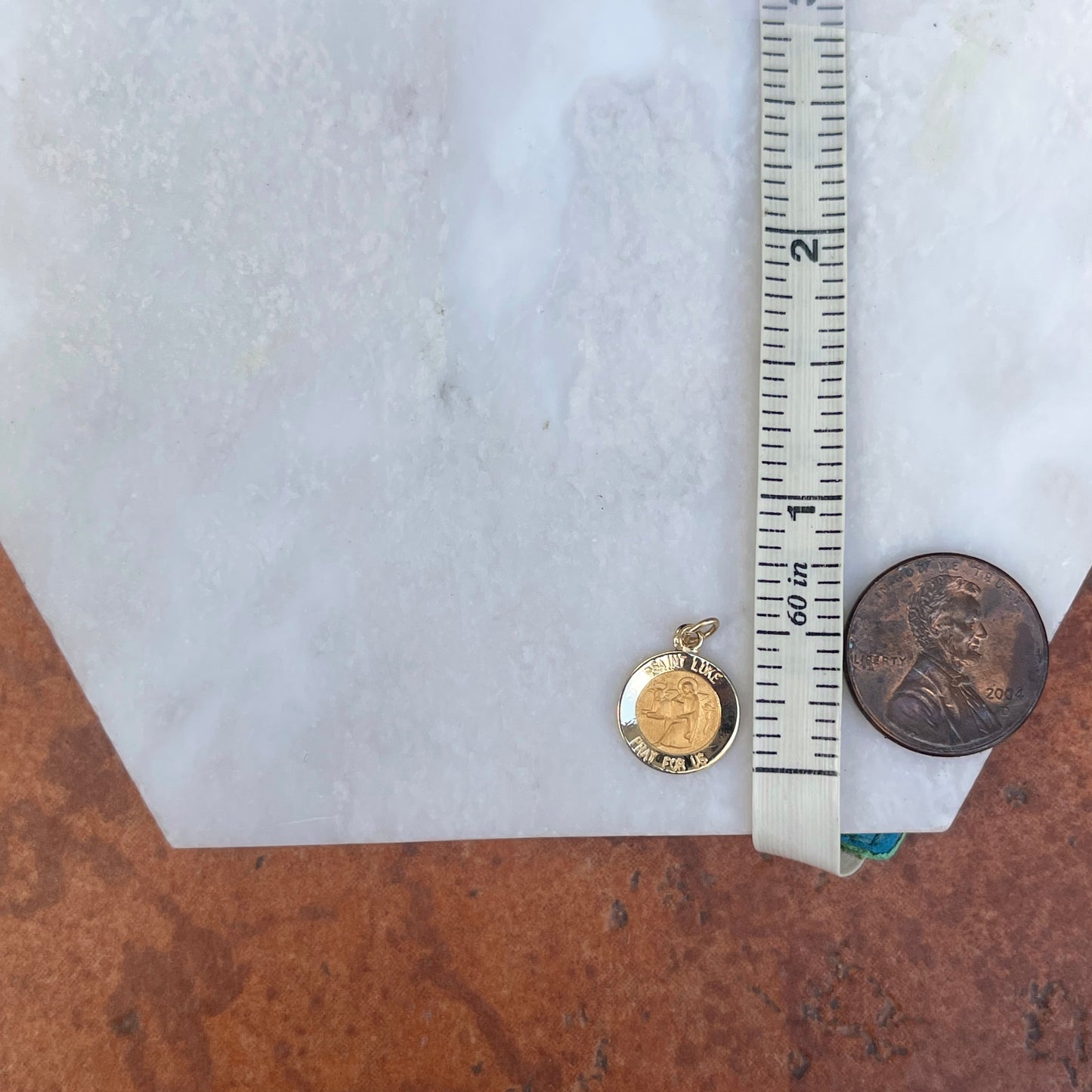 14KT Yellow Gold Saint Luke Round Medal Pendant Charm 12mm