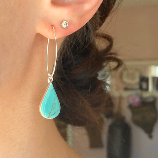 Sterling Silver Pear-Shaped Turquoise Marquise-Shaped Ear Wire Earrings, Sterling Silver Pear-Shaped Turquoise Marquise-Shaped Ear Wire Earrings - Legacy Saint Jewelry