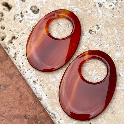 Estate Rust Carnelian Oval Disc Gemstone Earring Charms