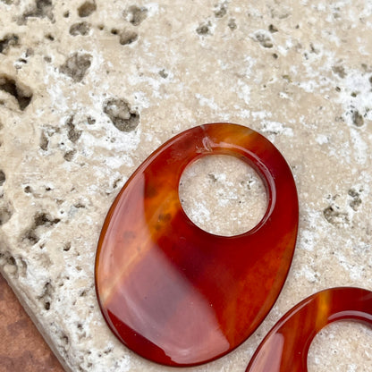 Estate Rust Carnelian Oval Disc Gemstone Earring Charms