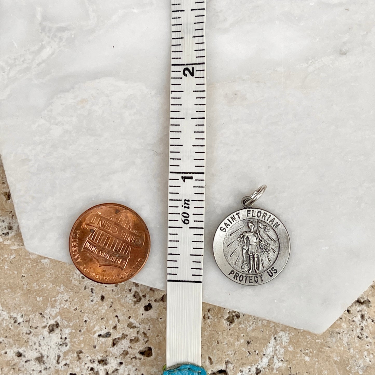 Sterling Silver Antiqued Saint Florian Protect Us Round Medal Pendant 20mm