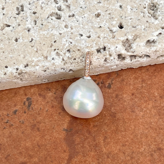 14KT Rose Gold Paspaley South Sea Pearl + Pave Diamonds Pendant 12mm