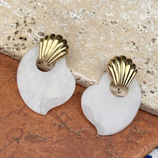 Genuine White Jade Abstract Disc Gemstone Earring Charms