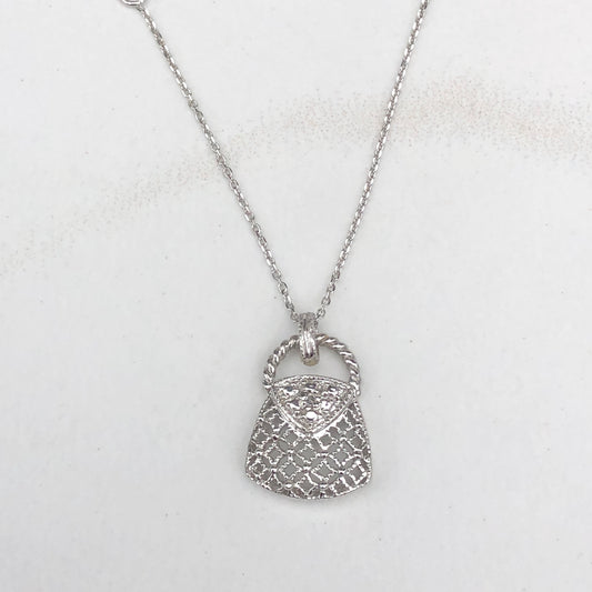 14KT White Gold Pave Diamond Purse Handbag Vintage Inspired Pendant, 14KT White Gold Pave Diamond Purse Handbag Vintage Inspired Pendant - Legacy Saint Jewelry