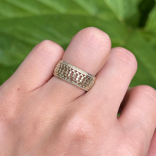 14KT Yellow Gold Open Scroll Filigree Cigar Band Ring
