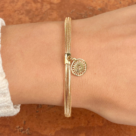 14KT Yellow Gold Stretch Mesh Bracelet with Sun Charm, 14KT Yellow Gold Stretch Mesh Bracelet with Sun Charm - Legacy Saint Jewelry