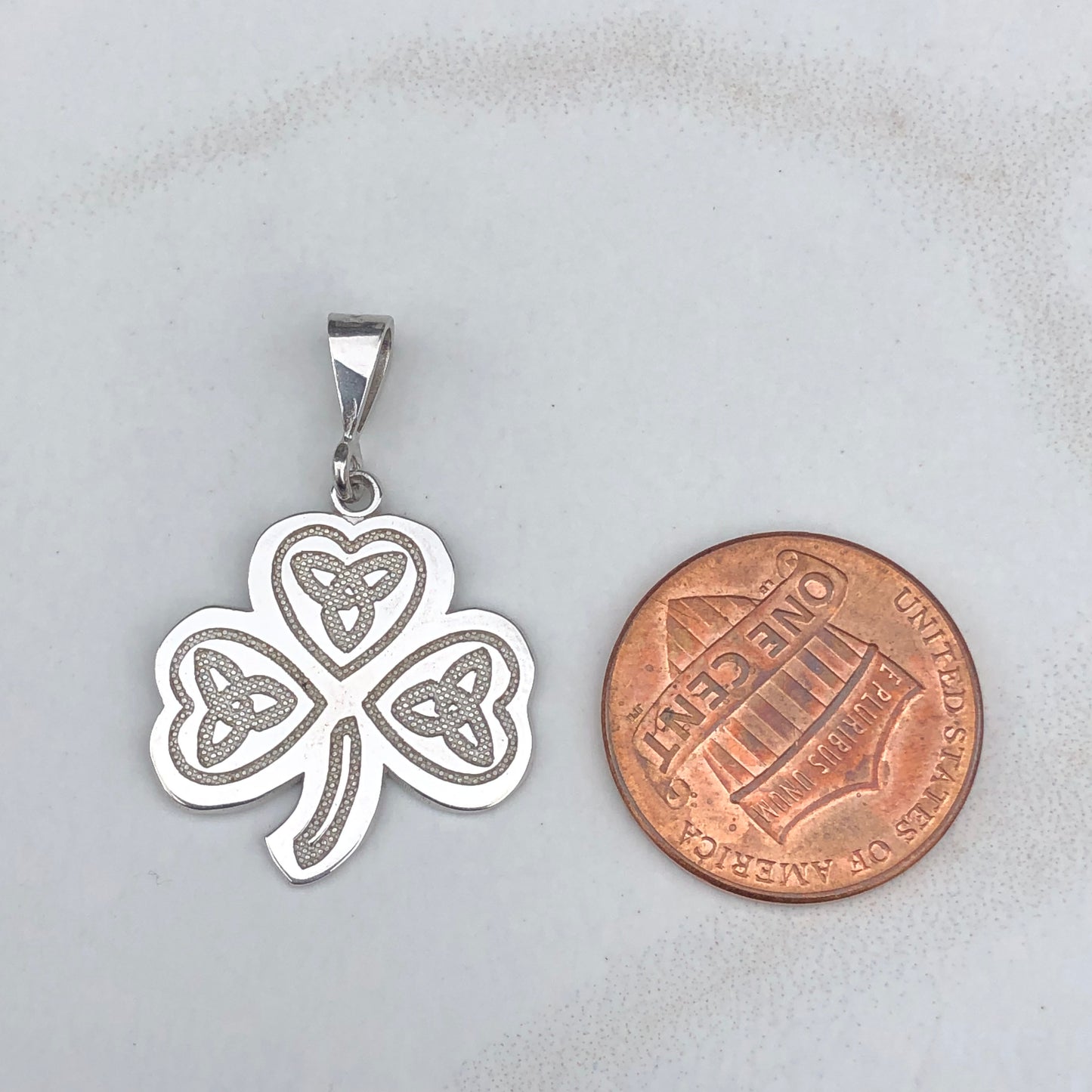 14KT White Gold Celtic Clover Trinity Pendant Charm, 14KT White Gold Celtic Clover Trinity Pendant Charm - Legacy Saint Jewelry