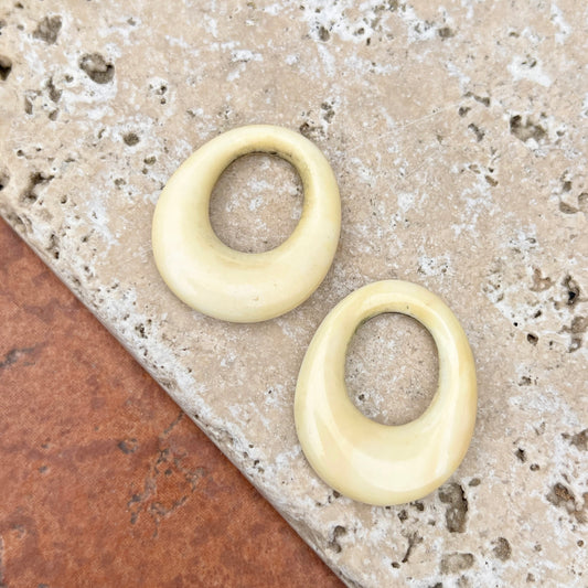 Estate Ivory Bone Oval Disc Gemstone Earring Charms