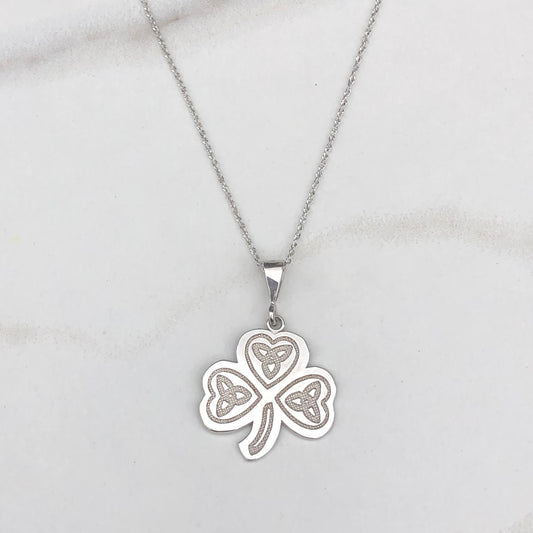 14KT White Gold Celtic Clover Trinity Pendant Charm, 14KT White Gold Celtic Clover Trinity Pendant Charm - Legacy Saint Jewelry