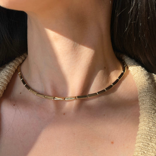 14KT Yellow Gold Rectangle Links Collar Necklace - LSJ