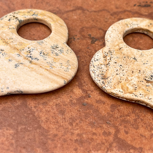 Genuine Beige Picture Jasper Abstract Disc Gemstone Earring Charms