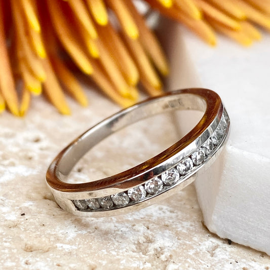 Estate 14KT White Gold Diamond Thin Band Ring, Estate 14KT White Gold Diamond Thin Band Ring - Legacy Saint Jewelry