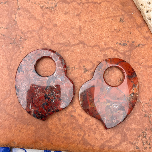 Genuine Red Poppy Jasper Abstract Disc Gemstone Earring Charms