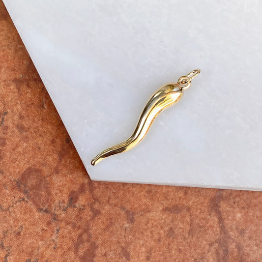 14KT Yellow Gold "Cornicello" Italian Horn Pendant Charm 30mm, 14KT Yellow Gold "Cornicello" Italian Horn Pendant Charm 30mm - Legacy Saint Jewelry