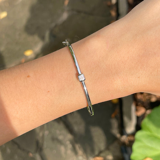 14KT White Gold Square .04 CT Pave Diamond Bangle Bracelet