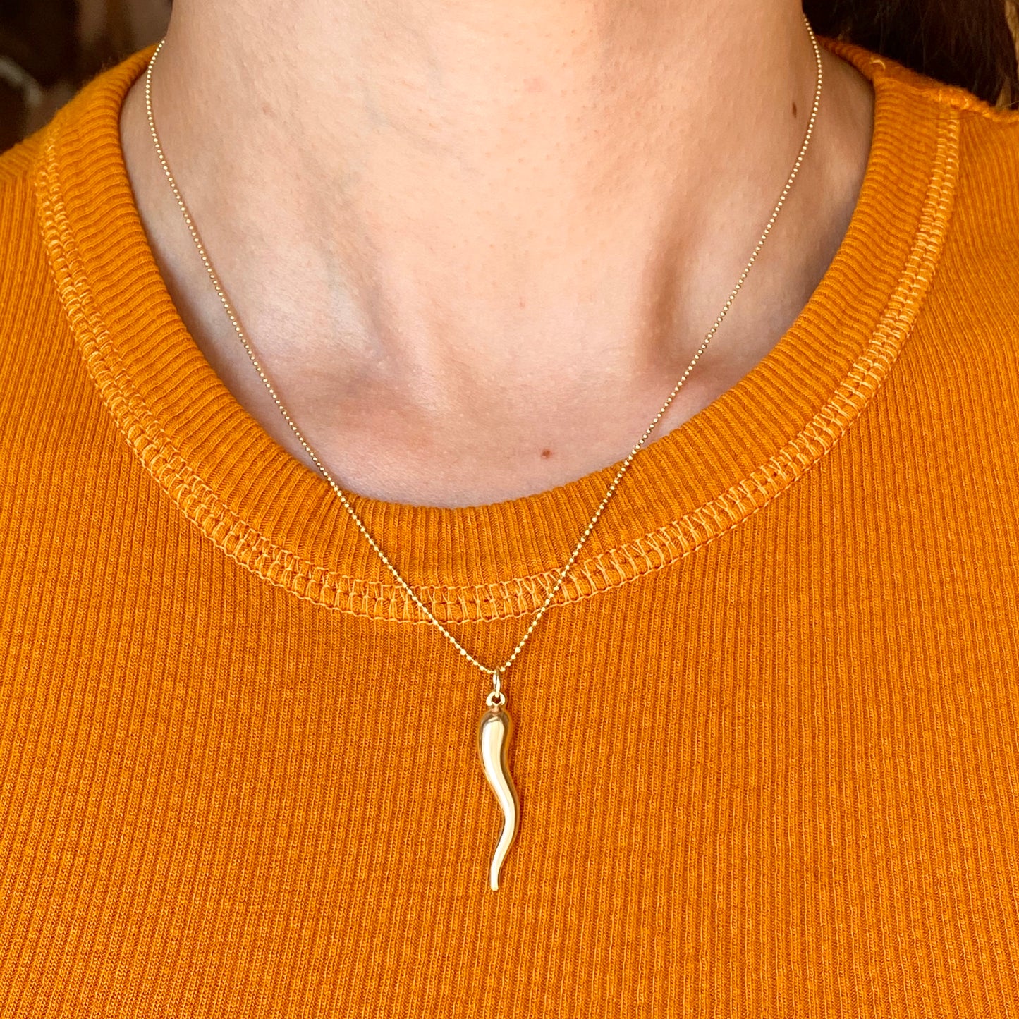 14KT Yellow Gold "Cornicello" Italian Horn Pendant Charm 30mm, 14KT Yellow Gold "Cornicello" Italian Horn Pendant Charm 30mm - Legacy Saint Jewelry