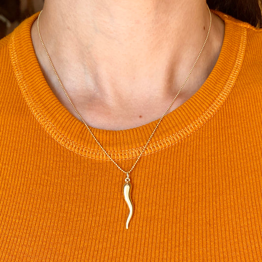 14KT Yellow Gold "Cornicello" Italian Horn Pendant Charm 30mm, 14KT Yellow Gold "Cornicello" Italian Horn Pendant Charm 30mm - Legacy Saint Jewelry