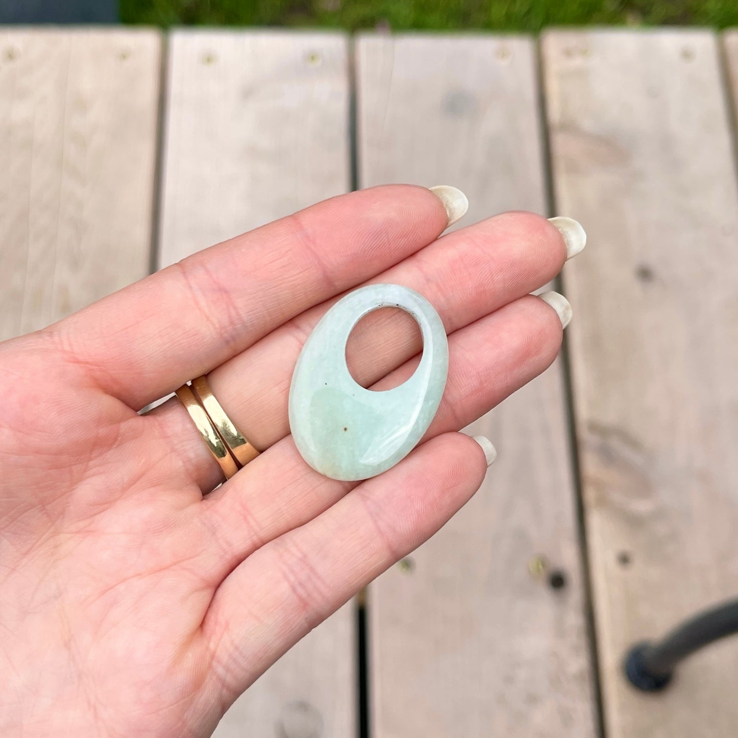 Estate Genuine Pale Serpentine Jade Oval Disc Gemstone Earring Charms