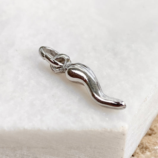 Sterling Silver Small "Cornicello" Italian Horn Pendant Charm, Sterling Silver Small "Cornicello" Italian Horn Pendant Charm - Legacy Saint Jewelry