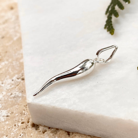 OOO Sterling Silver Medium "Cornicello" Italian Horn Pendant Charm, OOO Sterling Silver Medium "Cornicello" Italian Horn Pendant Charm - Legacy Saint Jewelry