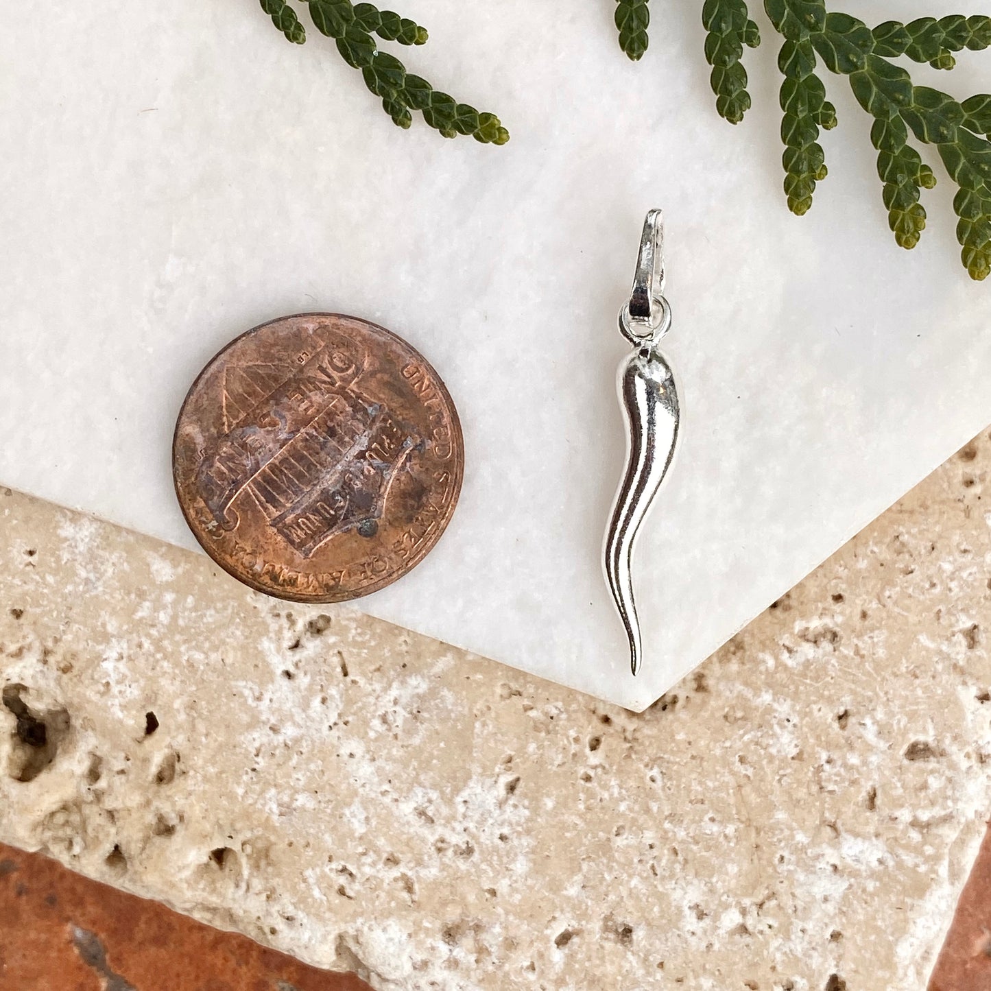 OOO Sterling Silver Medium "Cornicello" Italian Horn Pendant Charm, OOO Sterling Silver Medium "Cornicello" Italian Horn Pendant Charm - Legacy Saint Jewelry