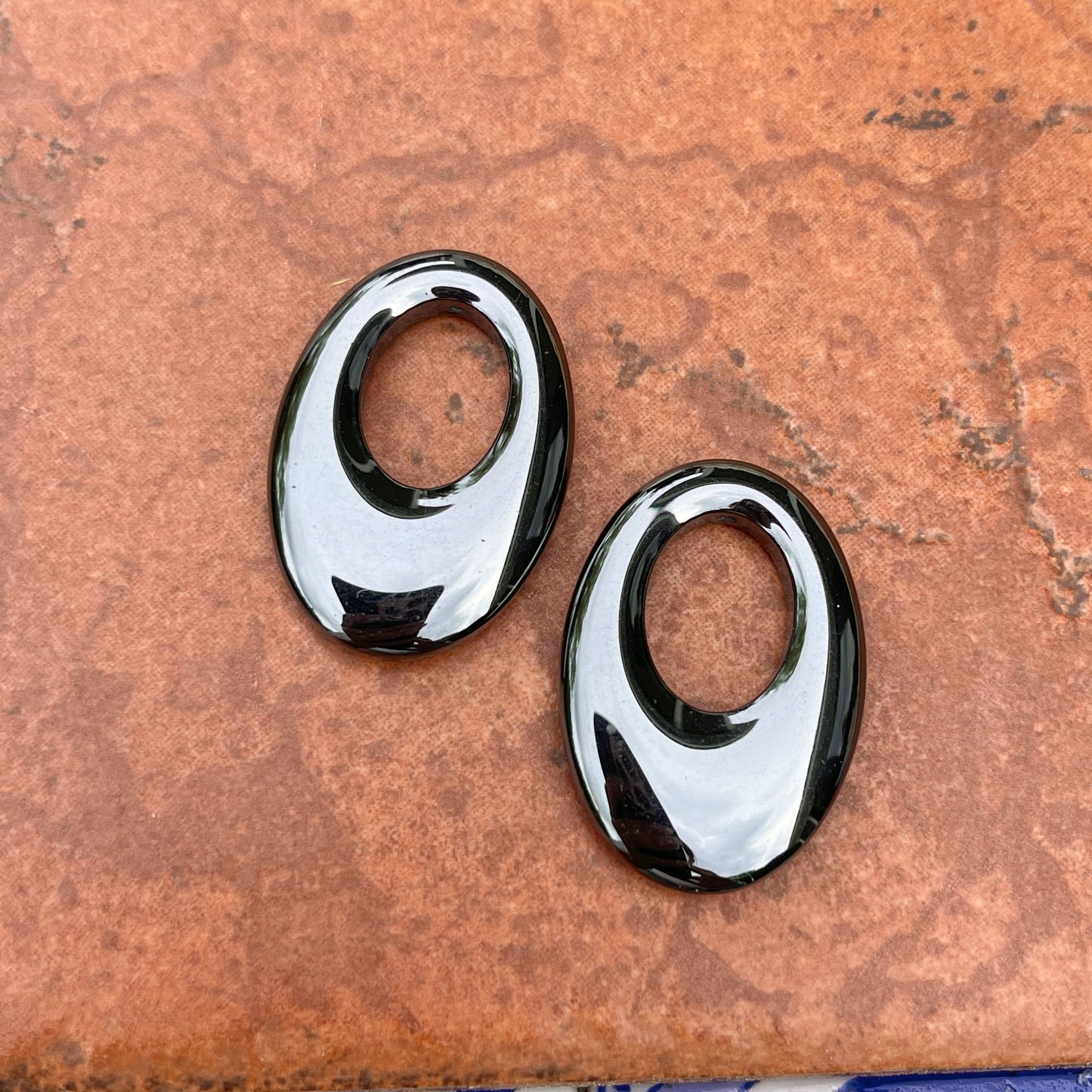 Genuine Hematite Oval Disc Gemstone Earring Charms