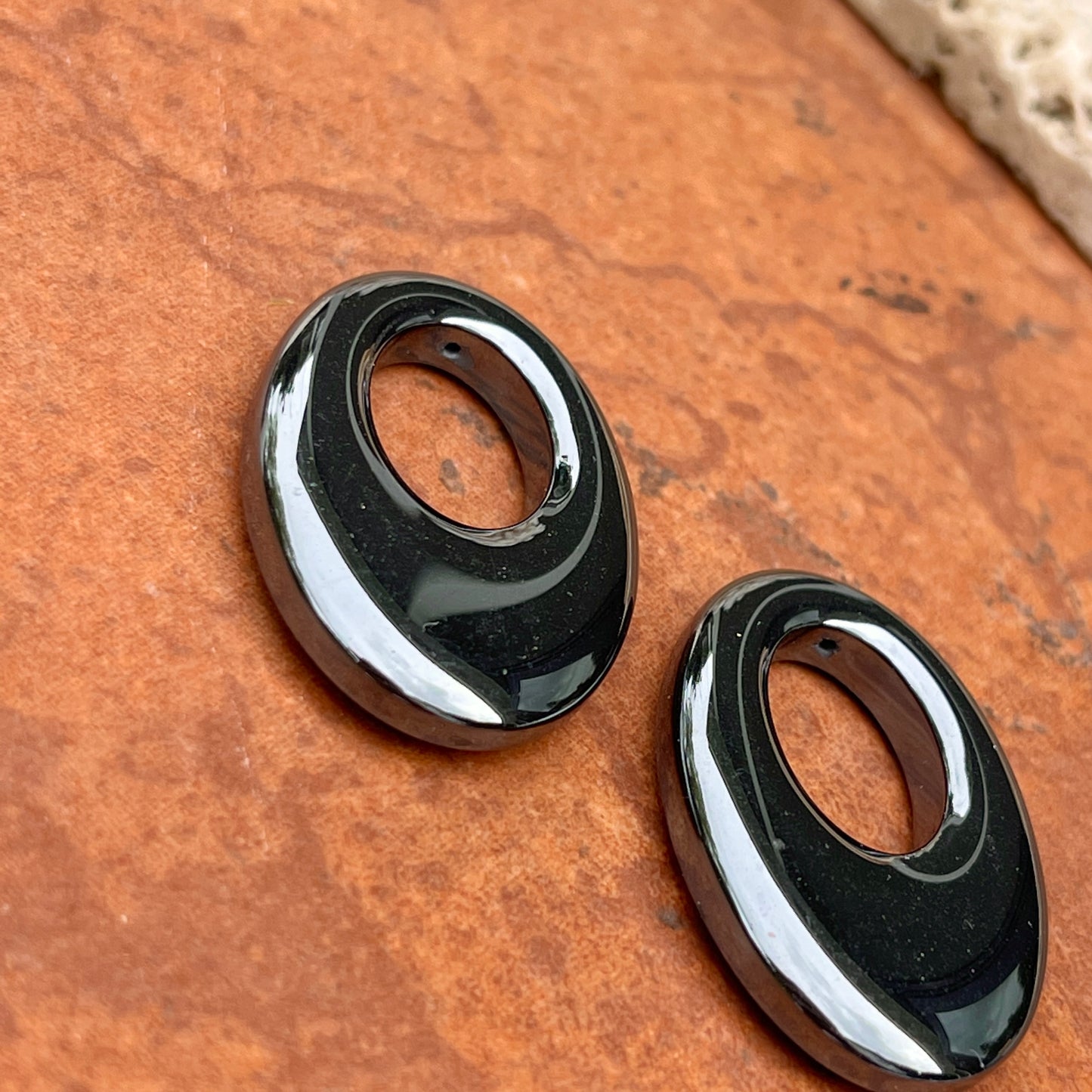 Genuine Hematite Oval Disc Gemstone Earring Charms