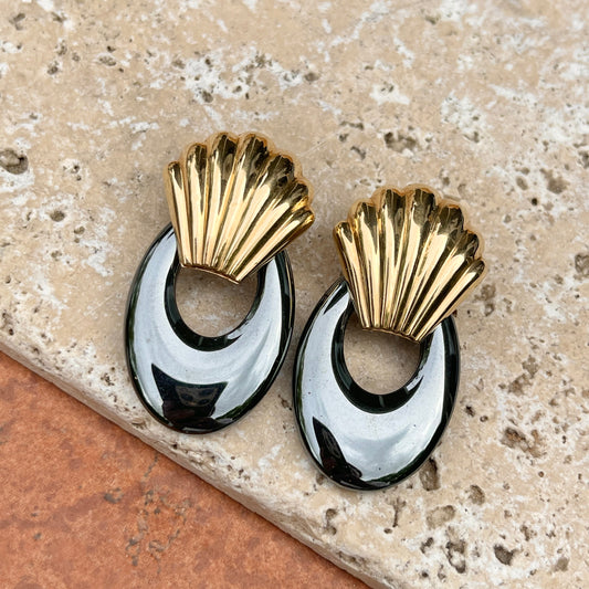 Genuine Hematite Oval Disc Gemstone Earring Charms