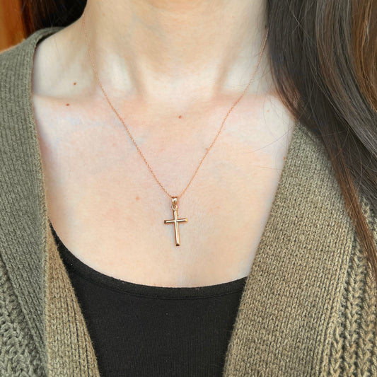 14KT Rose Gold Simple Cross Pendant Charm 25mm
