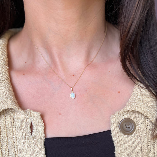 14KT Yellow Gold Oval Opal Simple Mini Pendant Charm