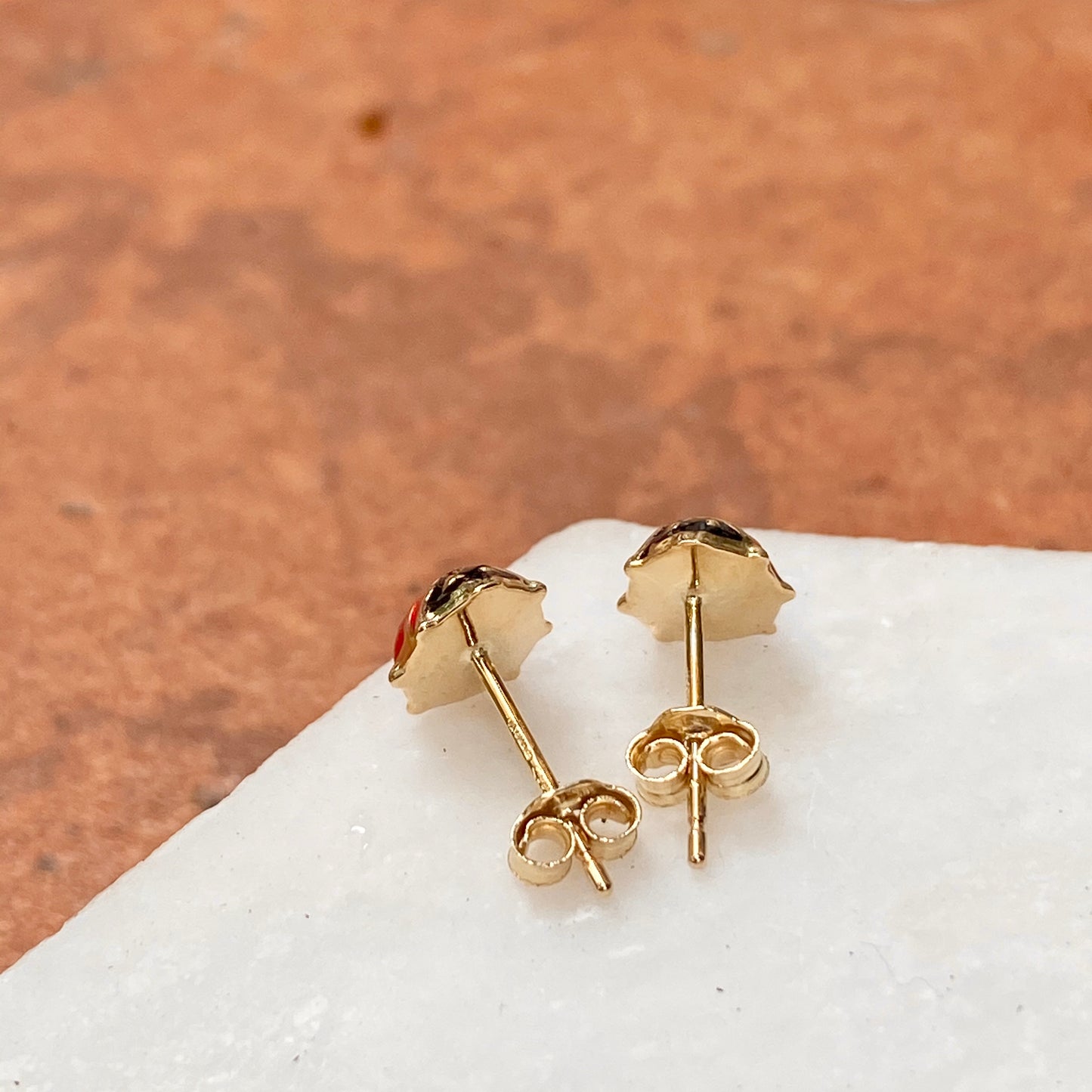14KT Yellow Gold Red Enamel Ladybug Post Stud Earrings, 14KT Yellow Gold Red Enamel Ladybug Post Stud Earrings - Legacy Saint Jewelry